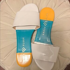 Katy Perry Collections White and Yellow Slide Sandals
